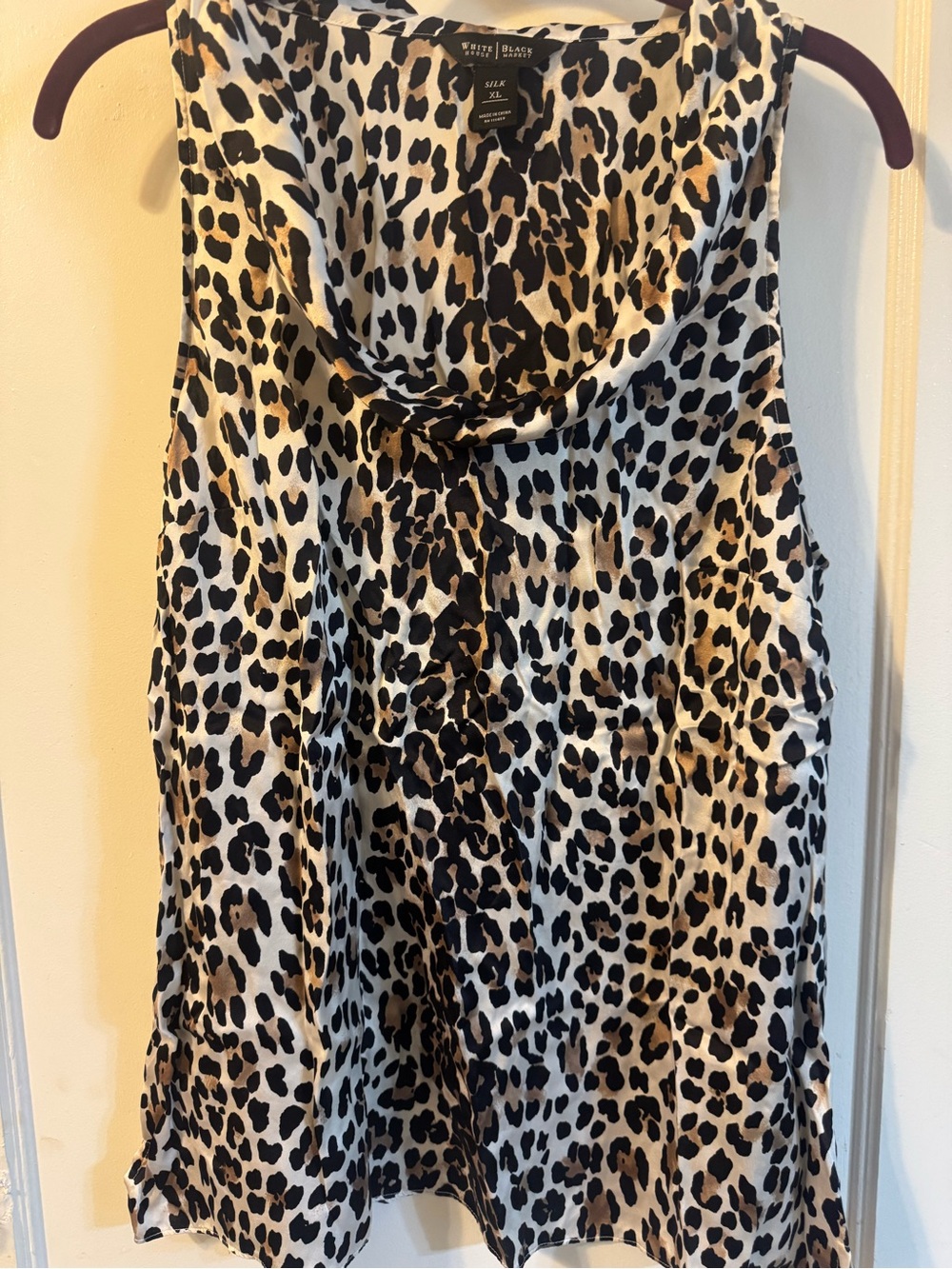 White House Black Market Black and Cream Leopard Silk Blouse